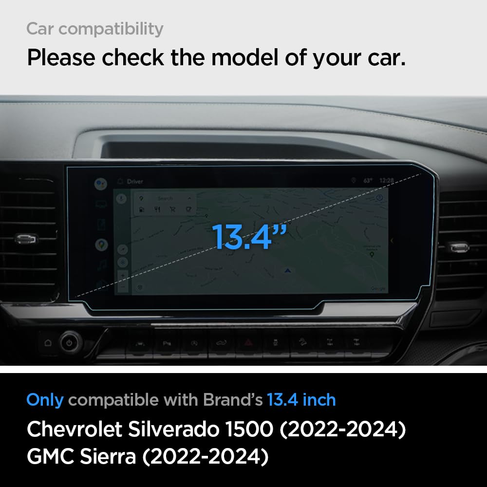 Spigen Tempered Glass Screen Protector [Glastr Slim] Designed For Chevrolet Silverado (2022/2023/2024/2025), Gmc Sierra (2022/2023/2024/2025) 13.4 Inch Dashboard Touchscreen   Matte/Anti Finger Print