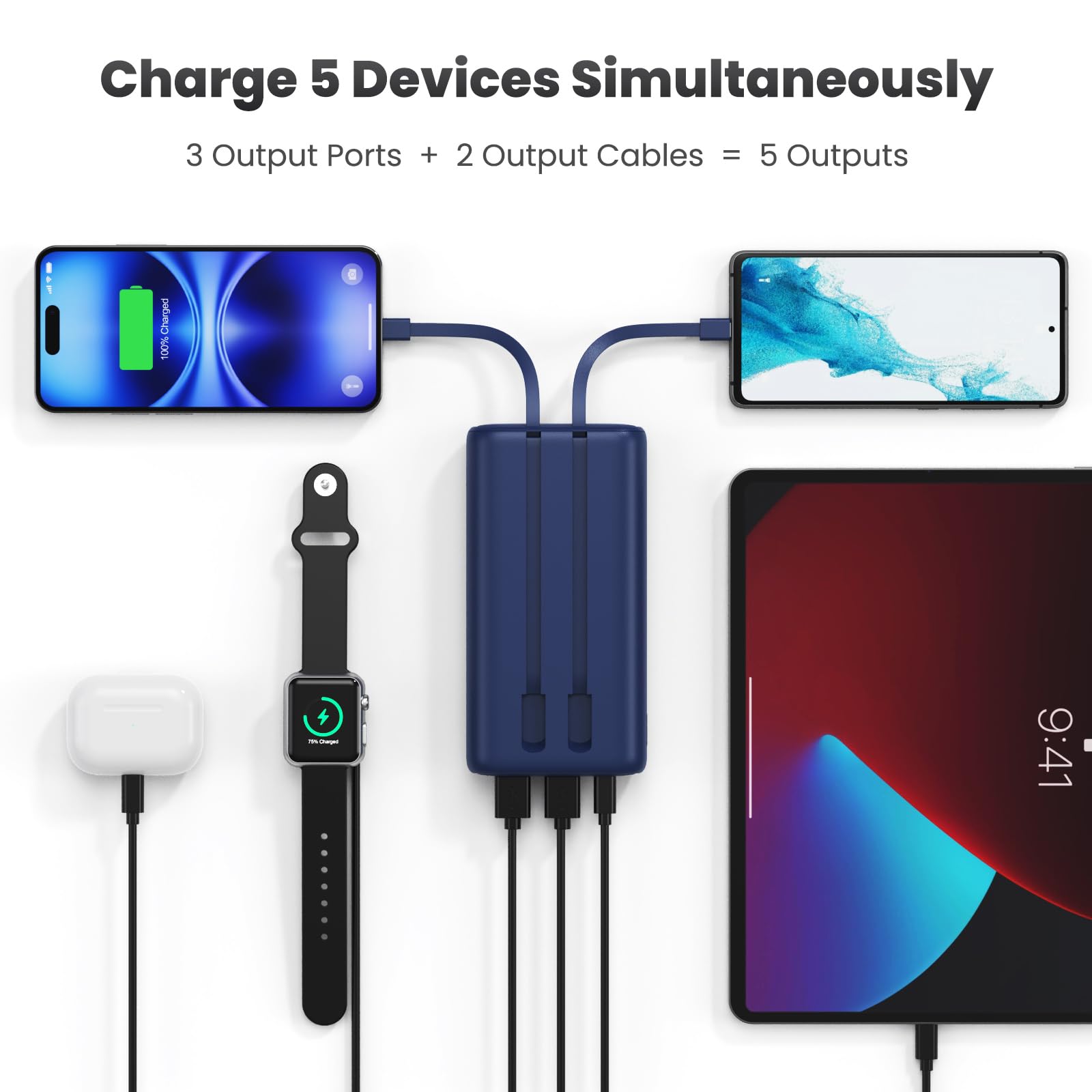 Portable Charger 40,800Mah Power Bank 25W Portable Battery Pack With 2 Built In Cables [2024 Upgraded], Pd Qc4.0 Fast Charging P