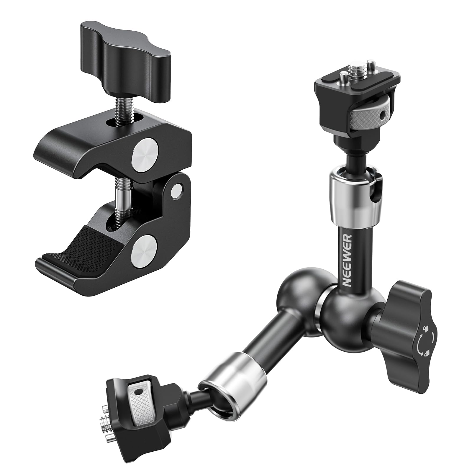 Neewer 7'' Articulating Magic Arm Clamp Mount With Super Clamp, Camera Monitor Mount With 1/4'' 3/8'' Arri Locating Pins & Holes