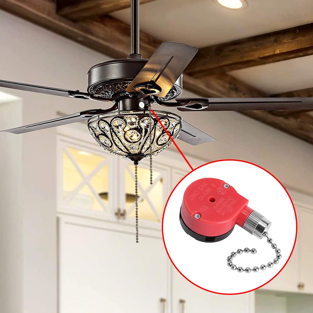Zing Ear Ze 208S Pull Chain Switch,3 Speed Control Switch Compatible With Hunter Ceiling Fans, Lamps And Wall Lights (Nickel Pul
