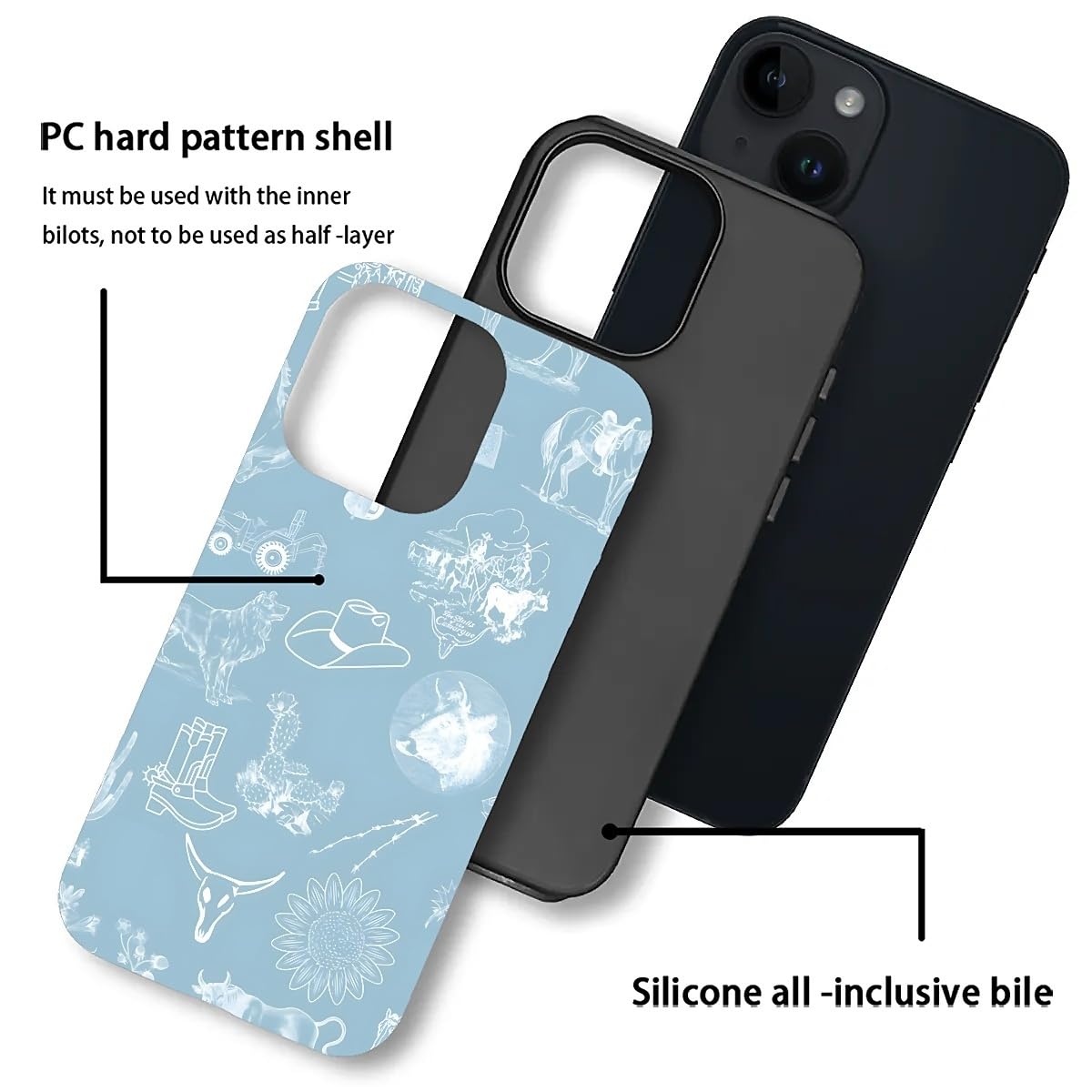 Akinmi Case For Iphone 13/14,Blue Shadow Horse Exquisitely Pattern Double Protective Phone Cover Cases Soft Silicone For Iphone