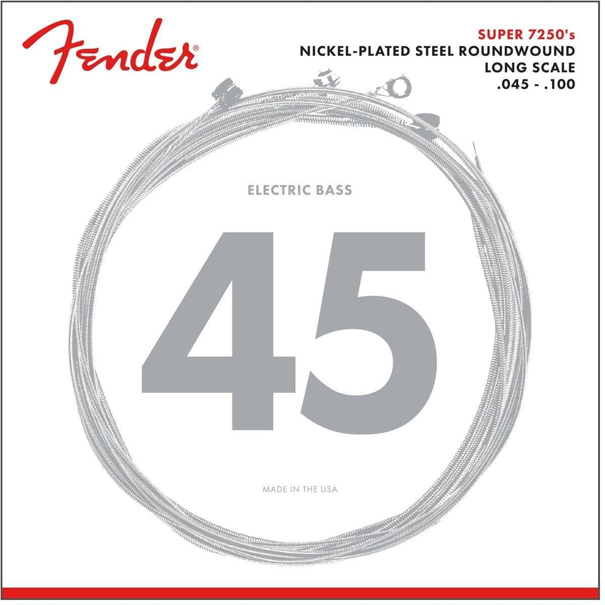 Fender 7250 Bass Strings, Nickel Plated Steel Roundwound, Long Scale, 7250Ml .045 .100
