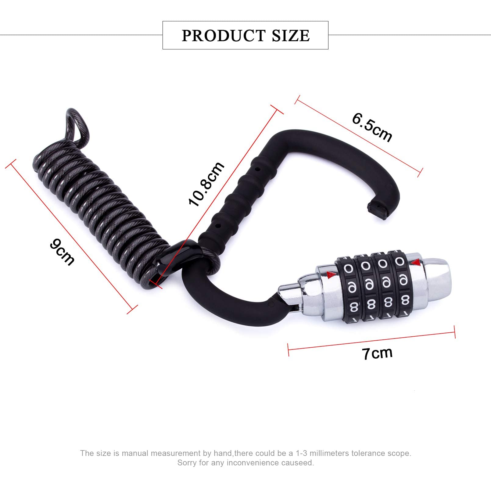 Meetlocks Motorcycle Helmet Cable Lock With T Bar 4 Digit Resettable Bike Lock Combination Bicycle Lock Cable Caribeaner Lock Bi
