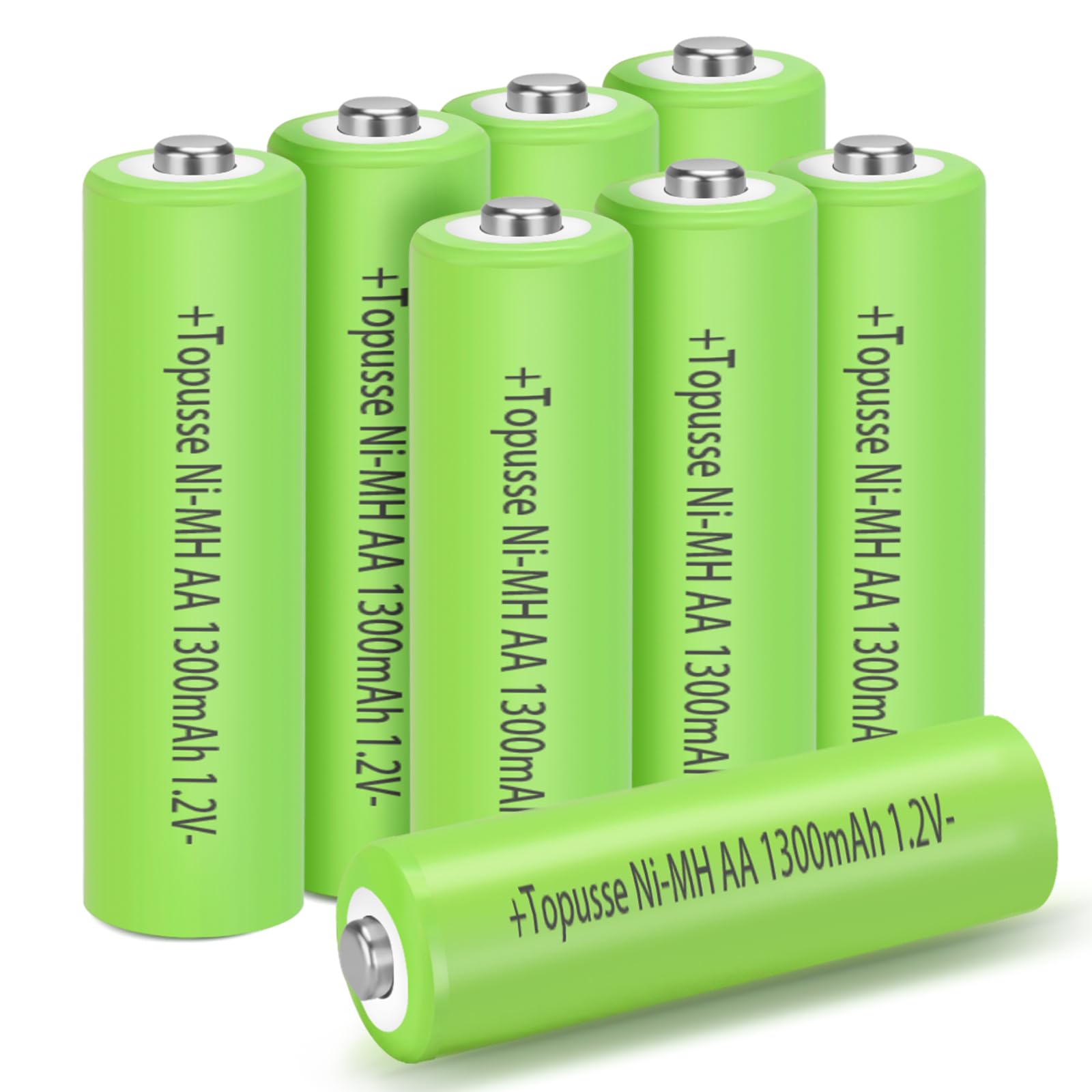 TOPUSSE 8 Pack Rechargeble 1.2V Ni-MH AA Batteries, Long-Lasting Double A Size Nimh Battery 1300mAh for Outdoor Solar Lights