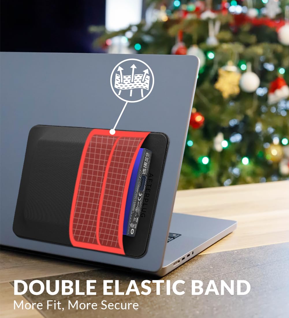 Afterplug 2 Pocket Adhesive Pouch For Laptop, Compatible With External 2.5' Hdd, Ssd, Magic Mouse, Usb Cable And More   Black