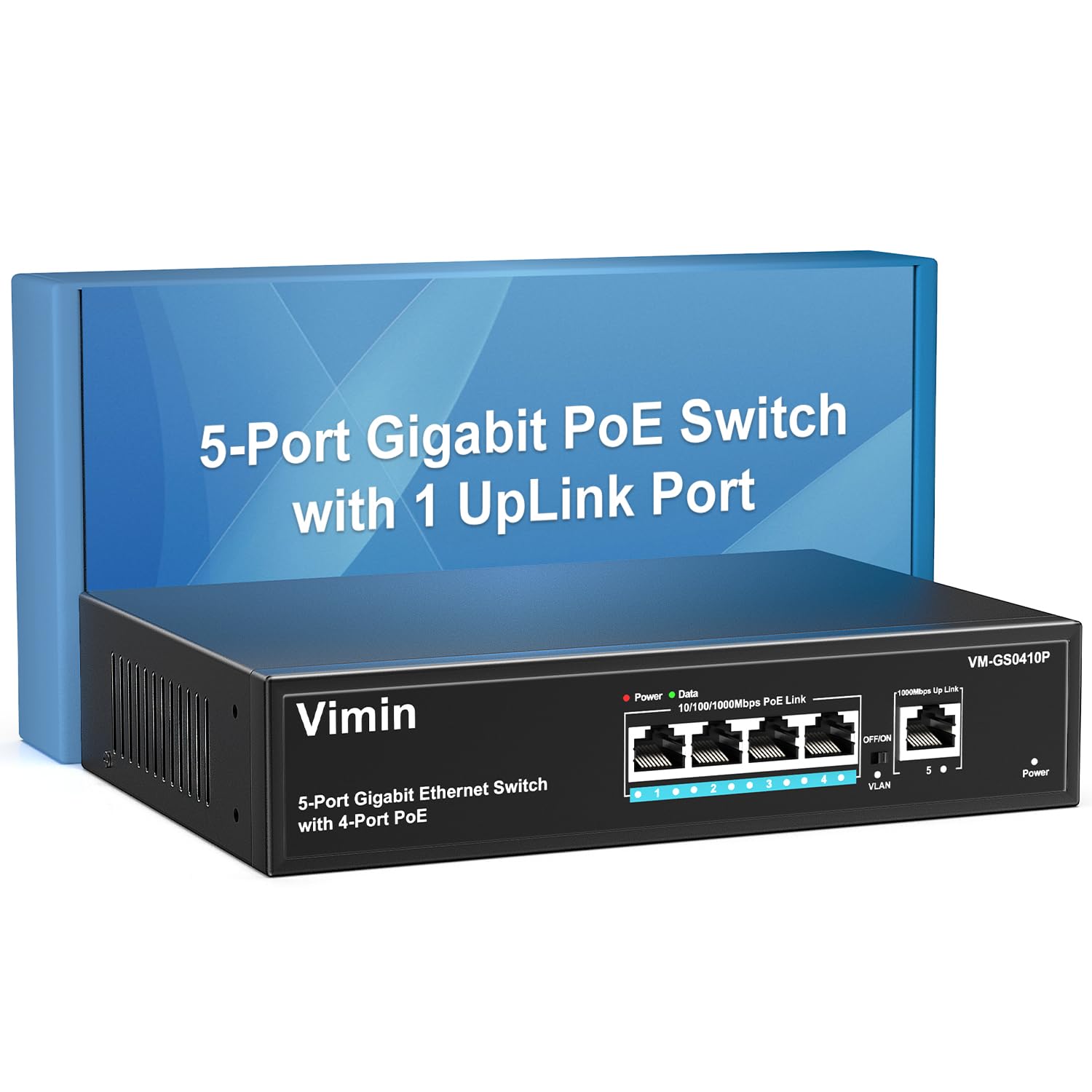 Vimin 4 Port Gigabit Poe Switch With 1 Uplink Gigabit Ports, 5 Port Unmanaged Ethernet Poe Switch With 72W Power, Support Ieee80