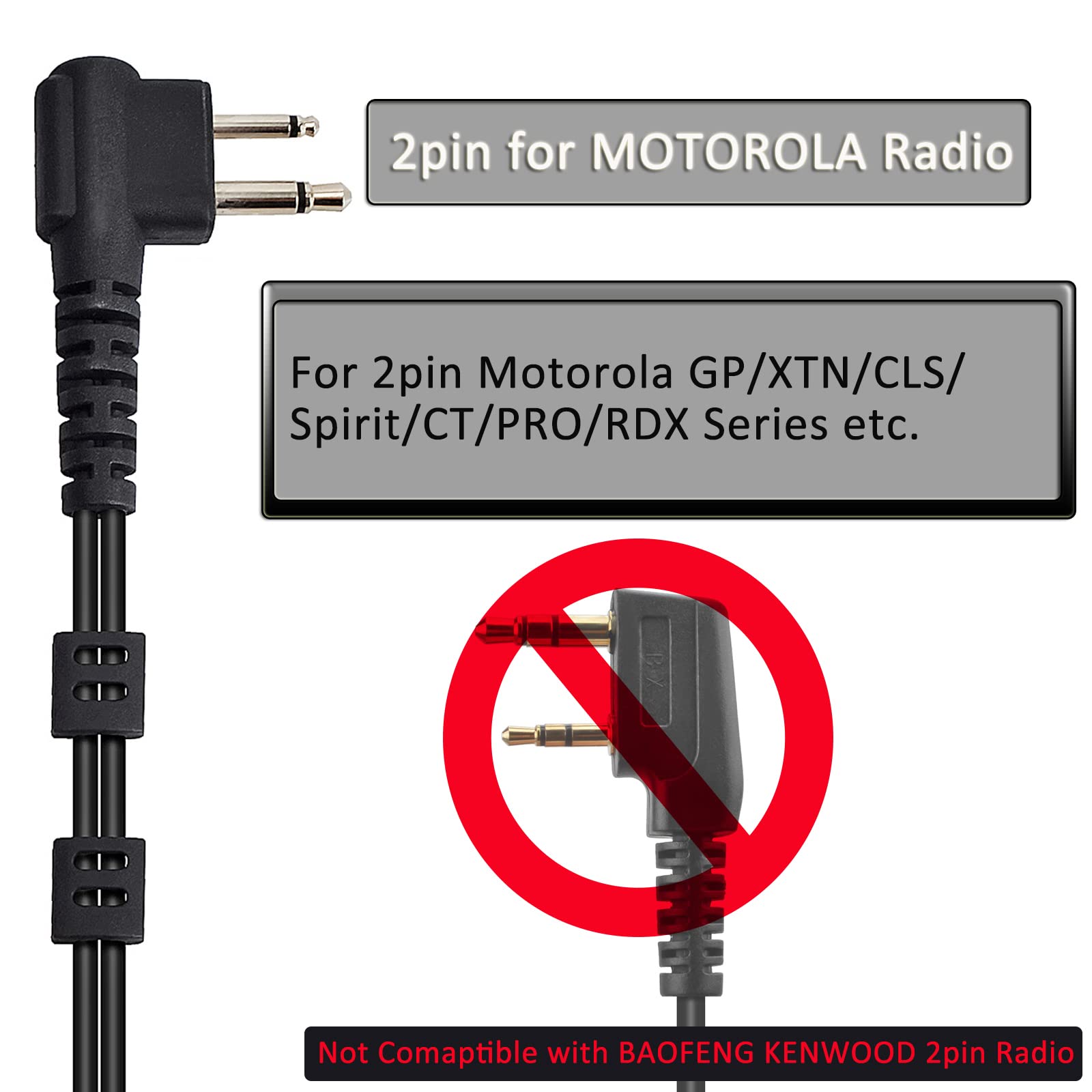 Hys Surveillance Kit Earpiece Clip Microphone Ptt With One Pair Medium Earmolds (Two Wire: 3.8Ft/4.3Ft) For Bpr40 Rmm2050 Rdv202