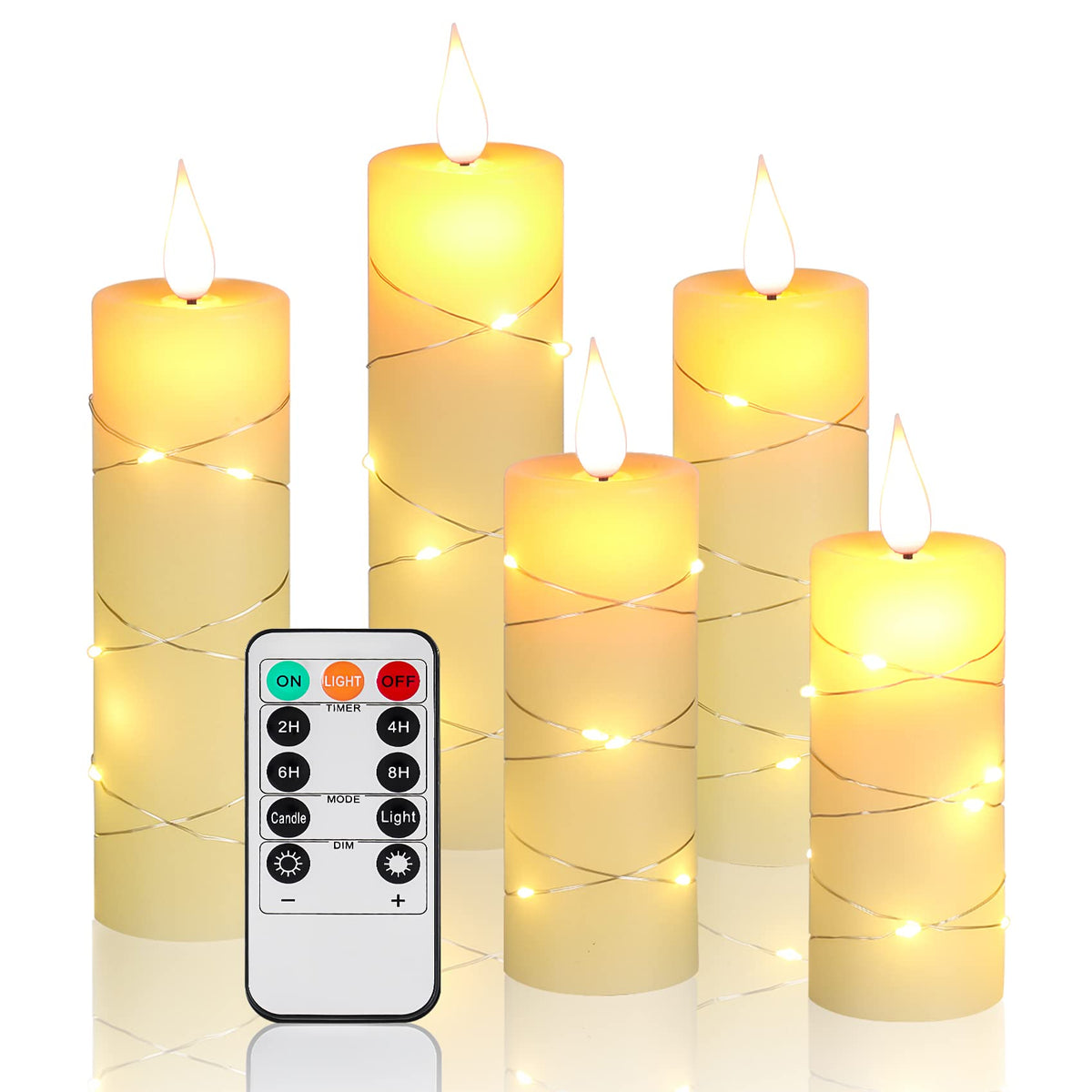Fanzir Flameless Candles With String Lights Battery Candles Battery Powered Led Candles Flickering Candles With Remote Control A
