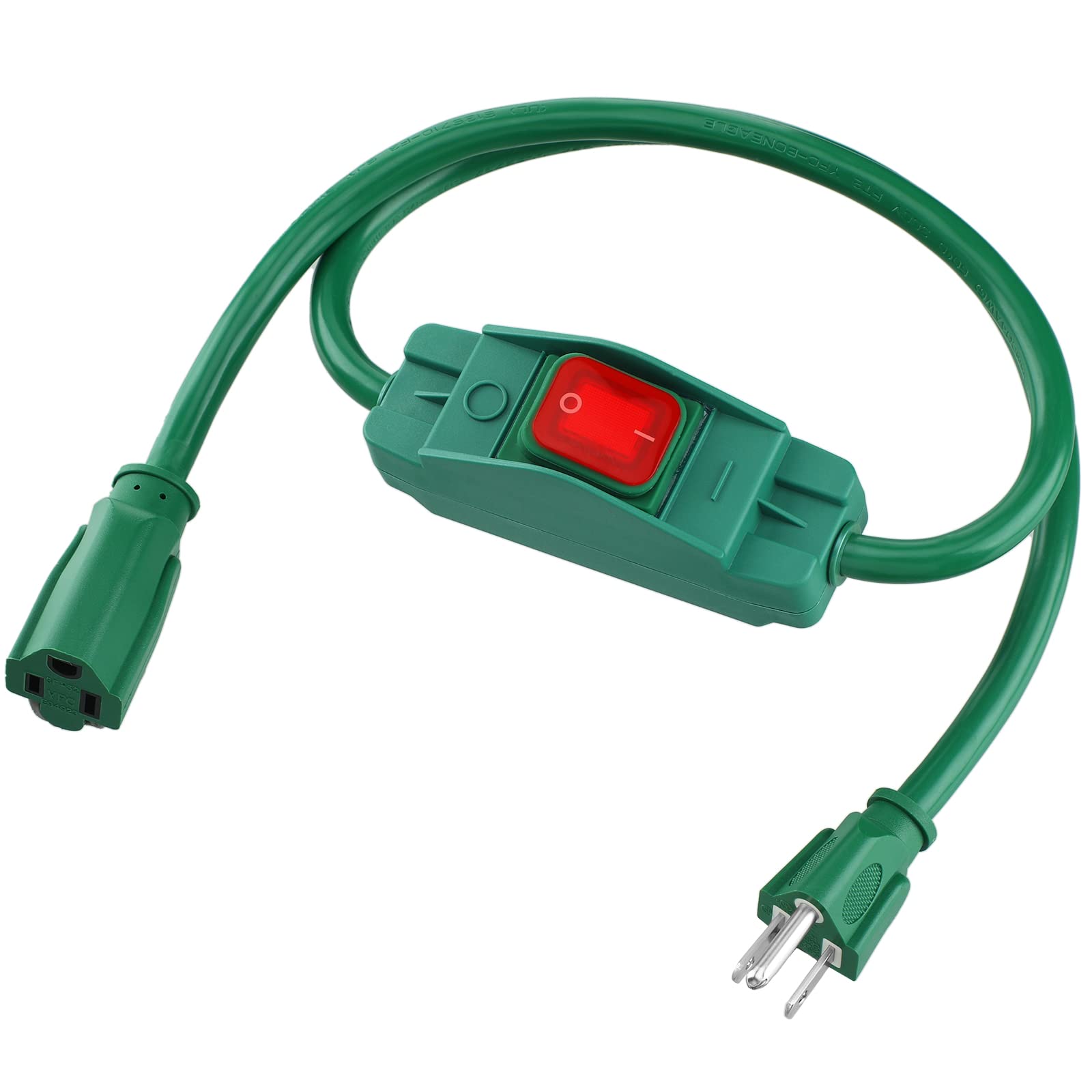 Weewooday 3 Prong Outdoor Extension Cord With Waterproof Switch 1875W Heavy Duty 14/3 Sjt Cable Inline On/Off 15A 125V Grounded