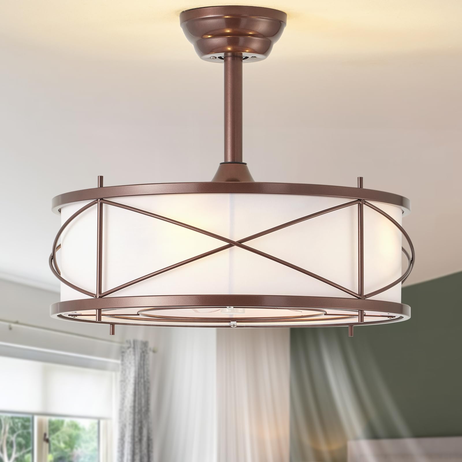 Bexilyny Farmhouse Rustic Fandelier Ceiling Fan with Light, 20 Brown Chandelier Ceiling Fans with Lights and Remote with 6 Speed