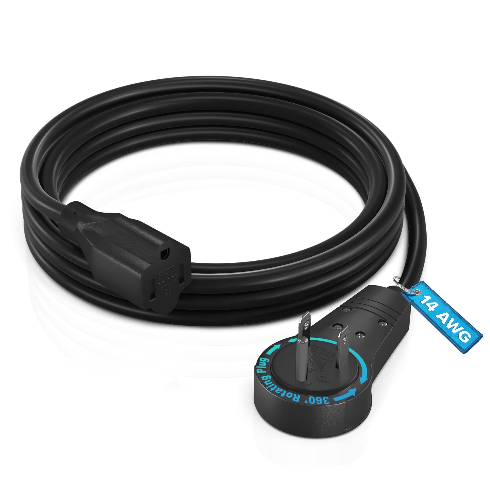 Maximm Cable 6 Feet 14Awg 360 Rotating Flat Plug Extension Cord/Wire, 3 Prong Grounded Wire, Heavy Duty Extension Cord   Ul Cert