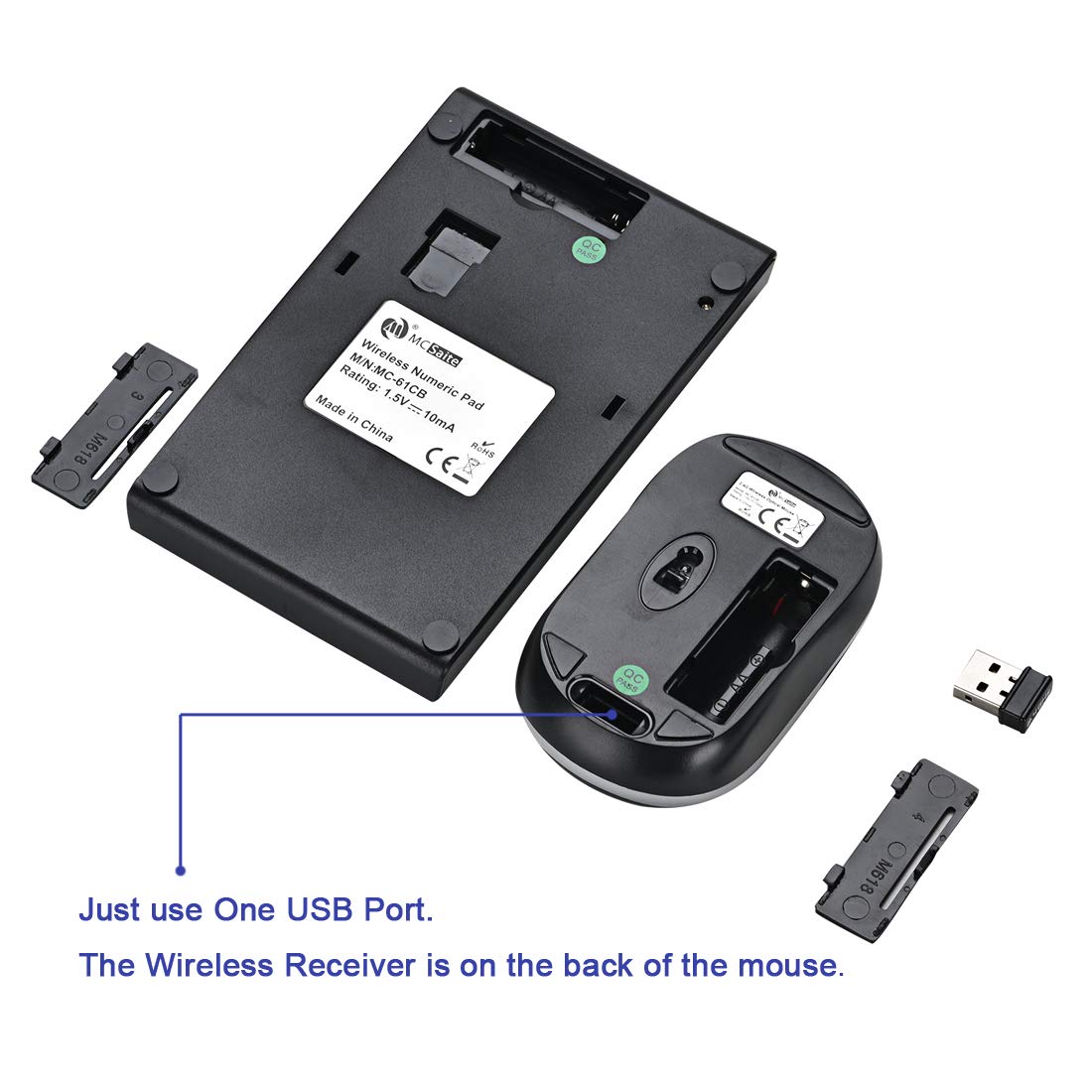 Mcsaite Wireless Numeric Keypad & Mouse Combo   Use One Receiver Wireless Number Pad Keyboard And Mouse For Laptop Desktop