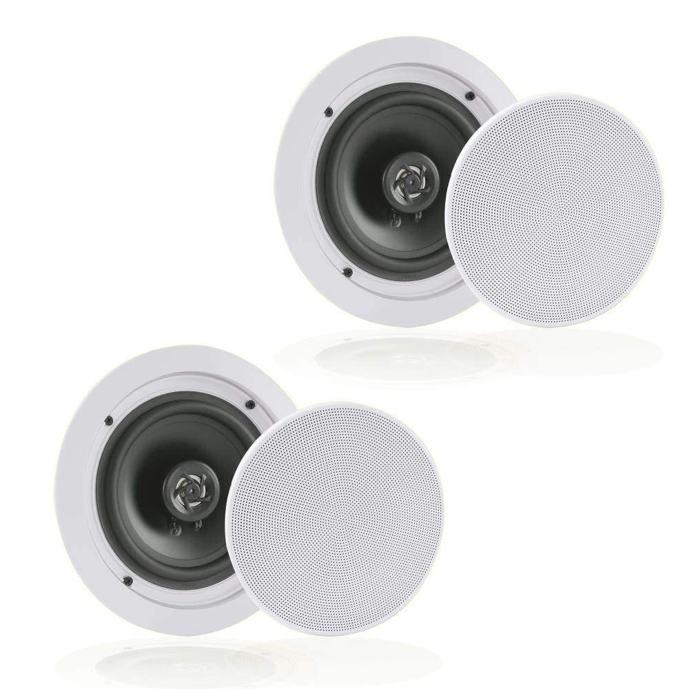 Pyle 6.5    Pair Bluetooth Flush Mount In-wall In-ceiling 2-Way Speaker System Quick Connections Changeable Round/Square Grill P