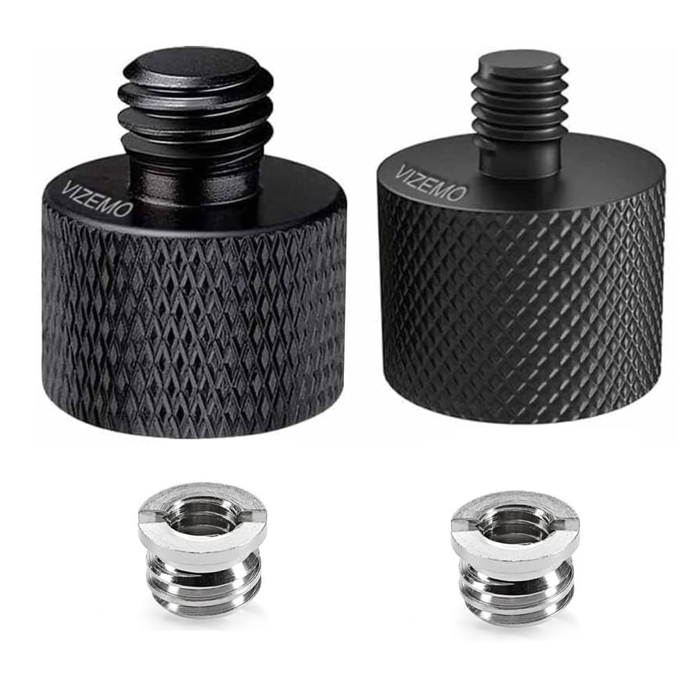 Vizemo 4 Pcs Aluminum Camera Screw Adapter Thread 1/4' Male To 3/8' Female And 3/8' Male To 1/4' Female Adapter Set For Camera Monitor, Tripod, Microphone Mic Stand Mount(4 Pcs)