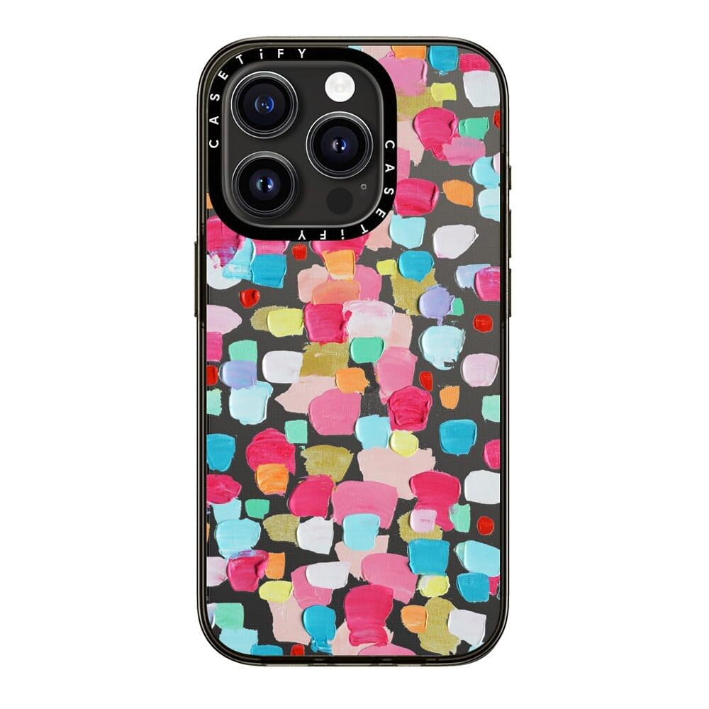 Casetify Compact Iphone 15 Pro Case [2X Military Grade Drop Tested / 4Ft Drop Protection]   Magenta Confetti   Clear Black