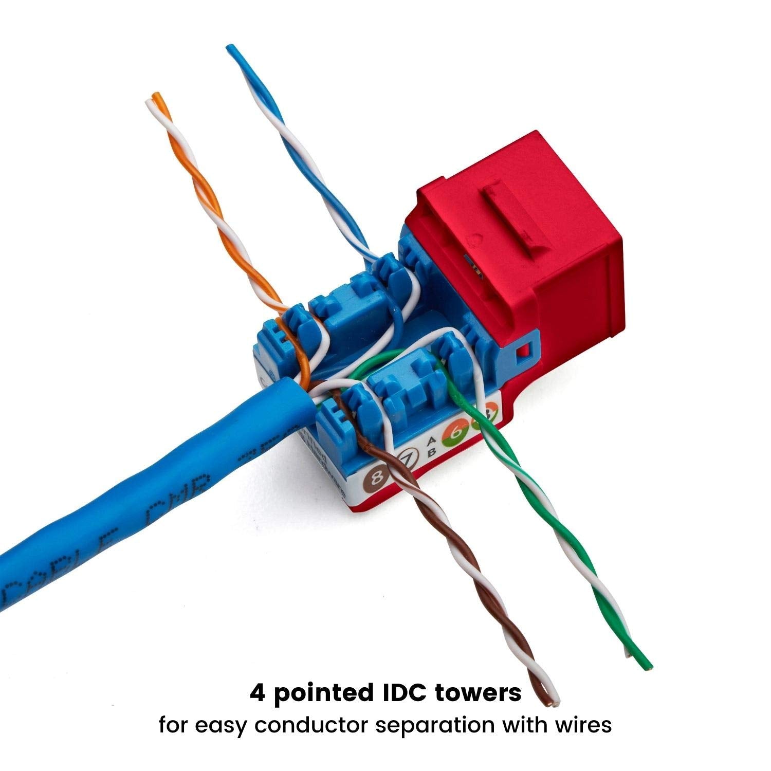 Truecable Cat5E Keystone Jack, Unshielded (Utp), 90 Degree Punch Down, Poe++ (4Ppoe) 100W, Ul Listed, Etl Verified, Ansi/Tia Certified, Modular Rj45 Female, Red, 24 Pack