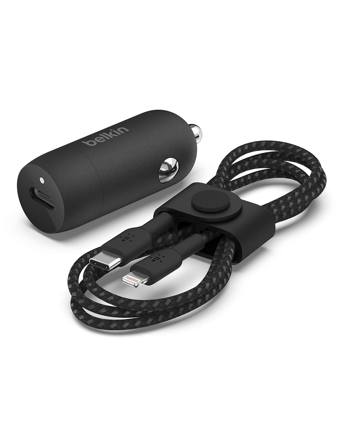 Belkin 20 Watt USB C Car Charger with Fast Charging for Apple iPhone 14, 14 Pro, 14 Pro Max, iPhone 13, 13 Pro, 13 Pro Max, Samsung Galaxy S22 Ultra & More (USB C to Lightning Cable Included)   Black