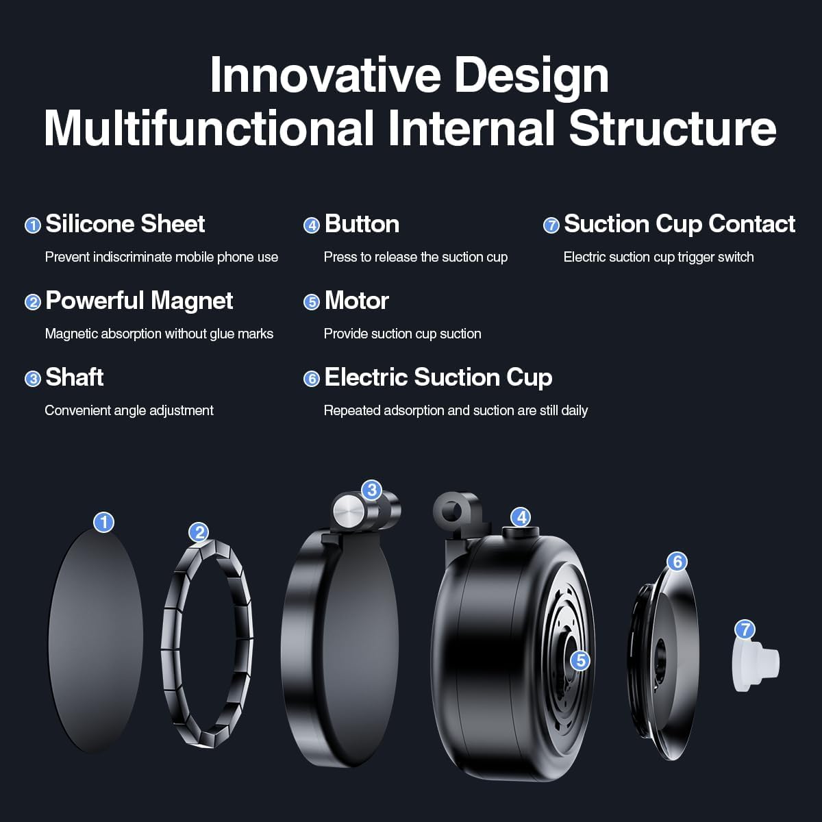 Vacuum Suction Magnetic Car Phone Holder, Electric Magnetic Car Phone Holder Mount Foldable Adjustable Car Mount For Iphone12-16