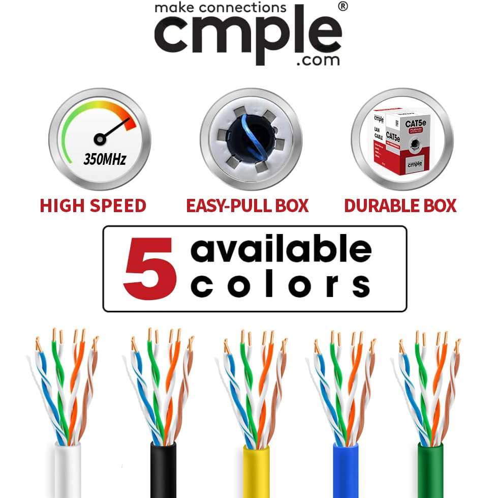 Cmple   Cat5E Ethernet Cable 1000Ft Gigabit Network Cat 5E Bulk Unshielded Twisted Pair (Utp), Solid 24Awg Cmr 350 Mhz Green