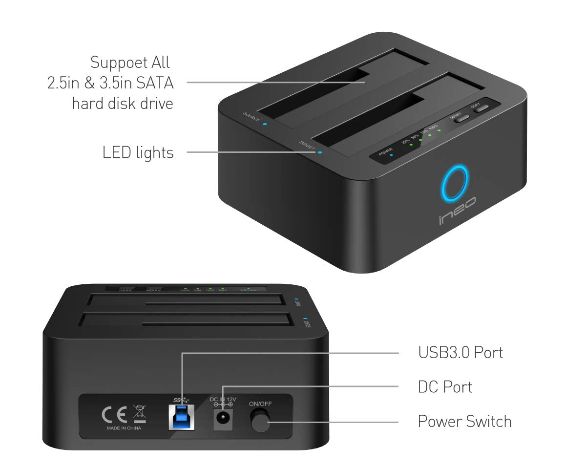 Ineo Usb 3.1 Gen1 To Sata 2.5 Or 3.5 Inch Ssd/Hdd Docking Station (Clone Docking)