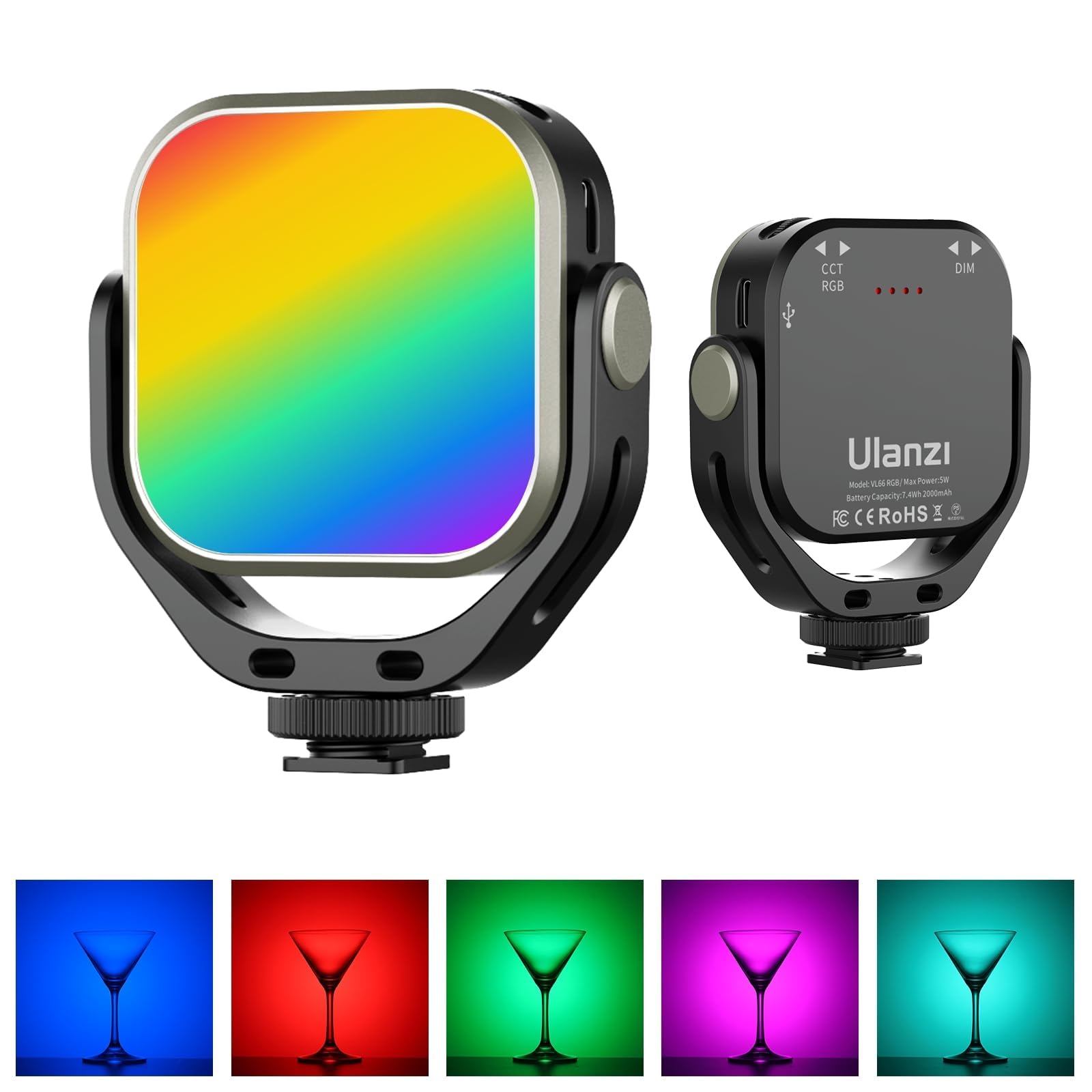 Ulanzi Vl66 Rgb Adjustable Rechargeable 2500 6500K   Mini Video Portable Light On Camera, 2000Mah Cri95+ Dimmable, Ultra Bright