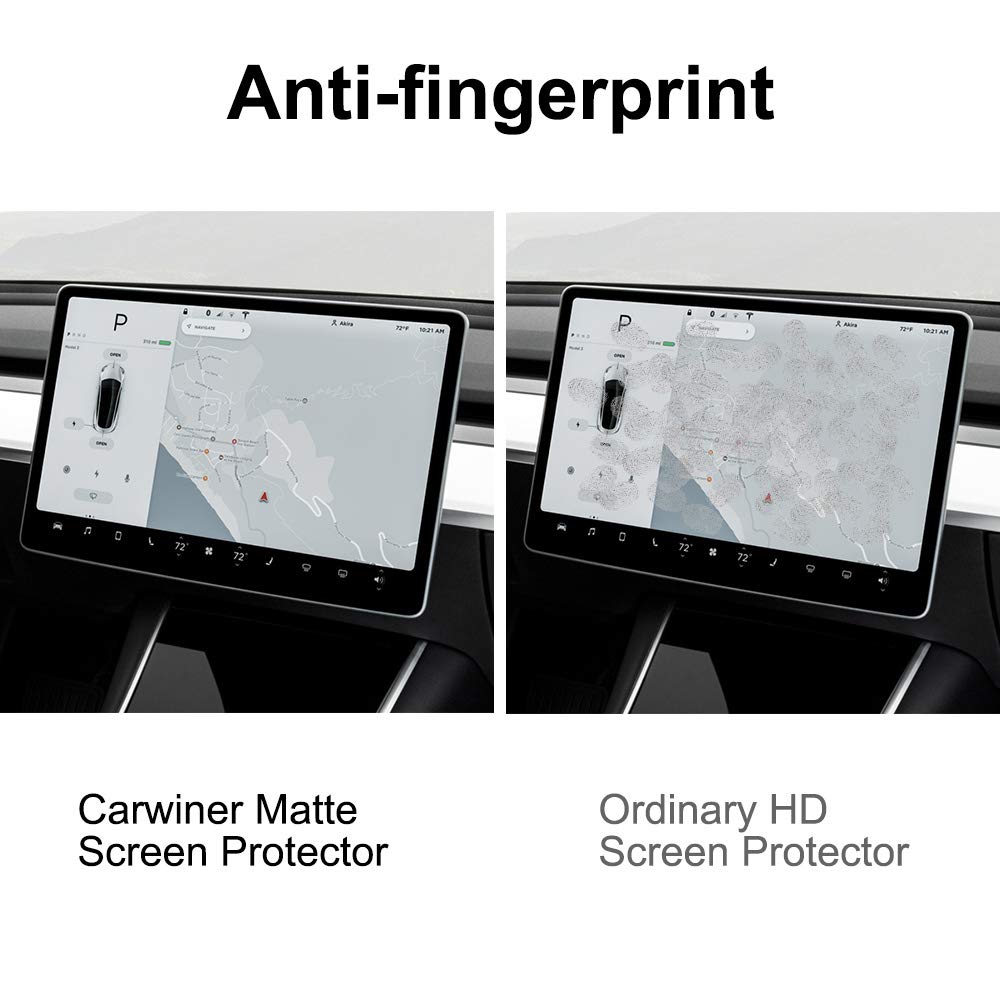Carwiner Matte Screen Protector Compatible With Tesla Model 3 Model Y 15' Center Control Touch Screen Car Navigation Tempered Glass Accessories 9H Anti Glare Anti Fingerprint