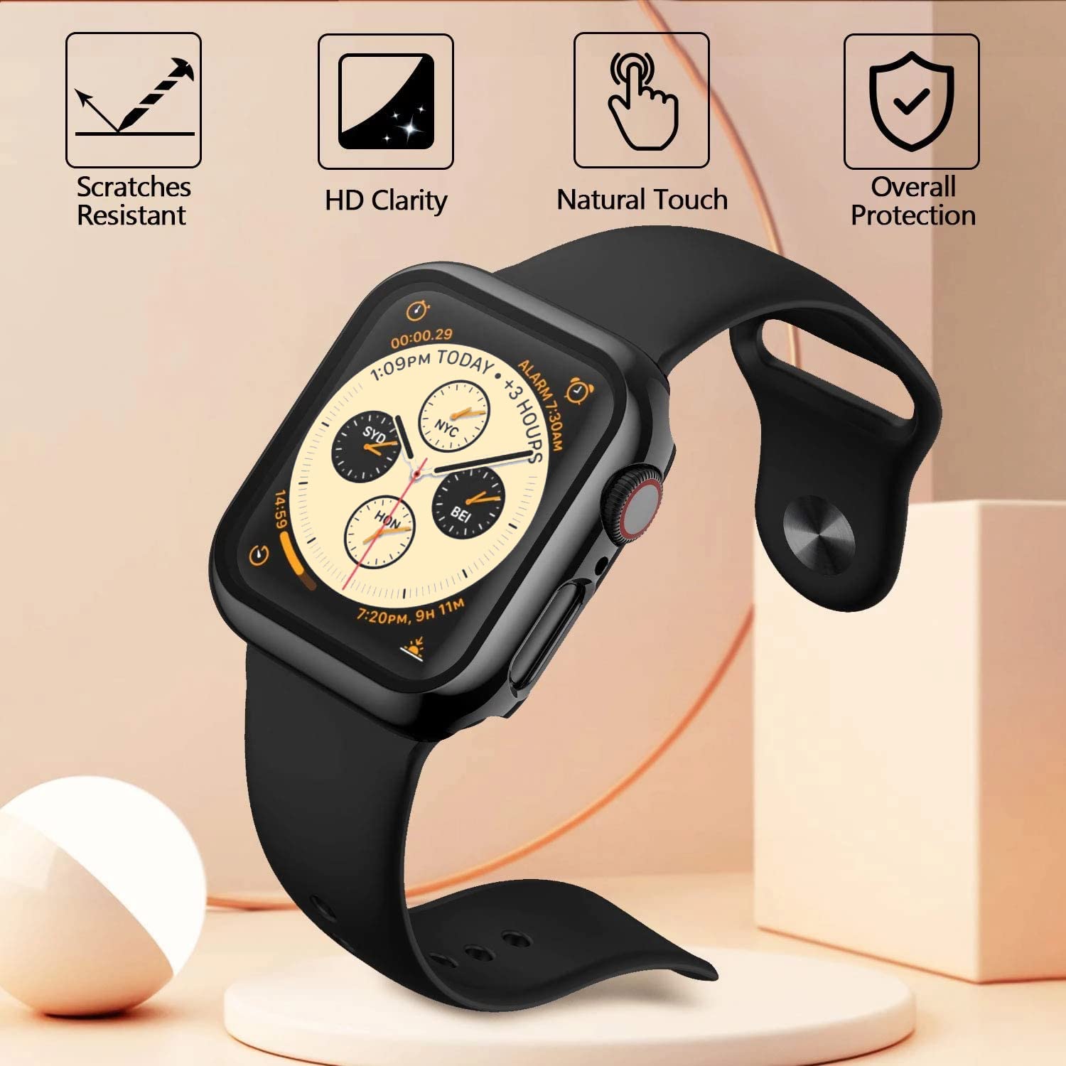 Hankn 2 Pack Tempered Glass Case Compatible With Apple Watch Series 9 8 7 41Mm Tempered Glass Screen Protector Case, Plated Hard