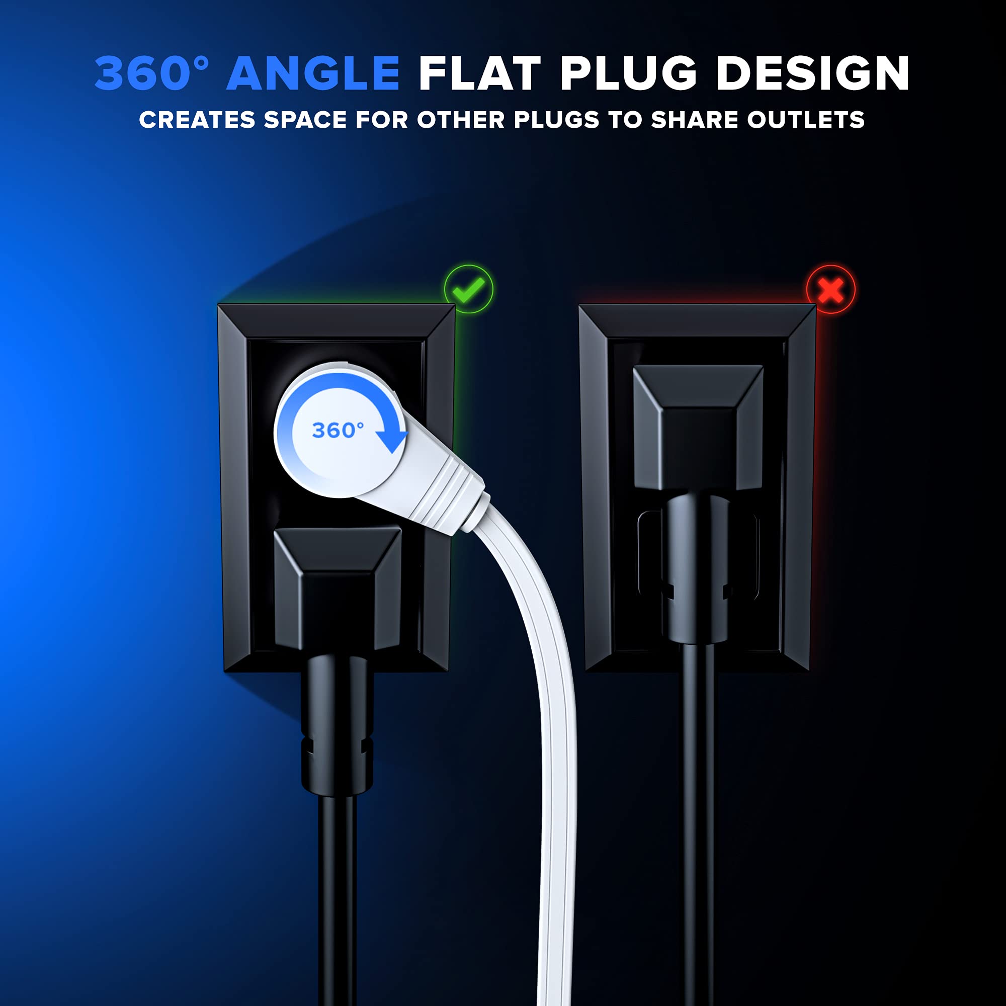 Maximm Extension Cord With Usb Ports 6Ft, 360 Rotating Flat Plug Extension Cord, 3 Outlet With Usb Ports (2 Ports), 3 Prong Exte
