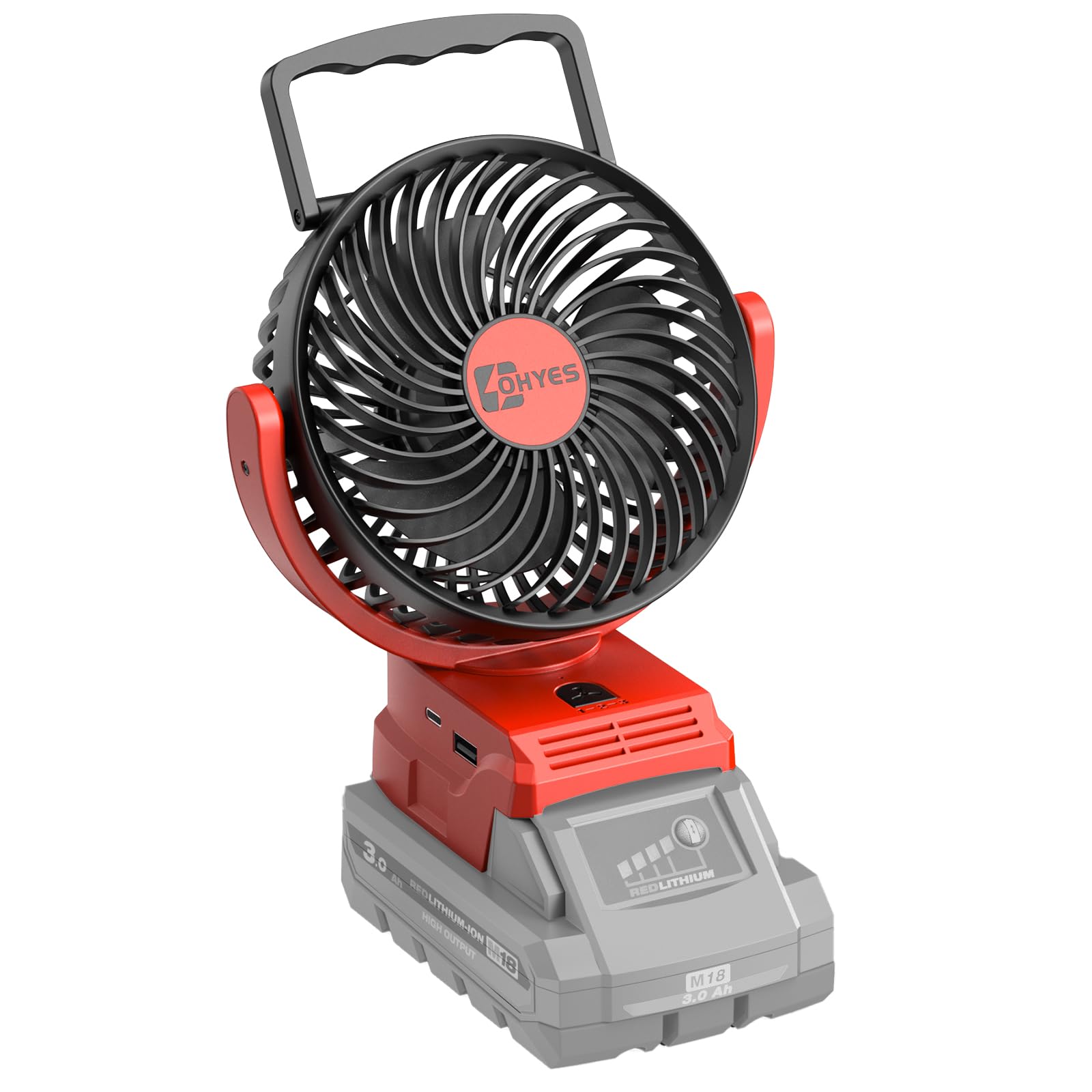 Ohyes Cordless Jobsite Fan For Milwaukee M18 Battery Brushless Motor With Usb A+C Fast Charging For Camping Workshop And Constru