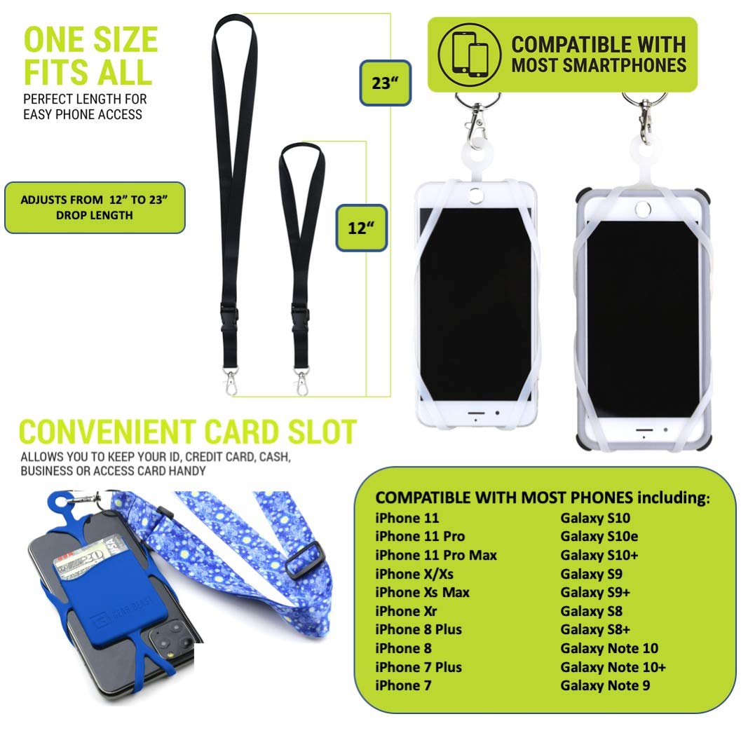 Gear Beast Cell Phone Lanyard with Adjustable Neck Strap Compatible with iPhone Galaxy & Most Smartphones, Silicone Phone Holder with Card Pocket and Adjustable Satin Polyester Lanyard