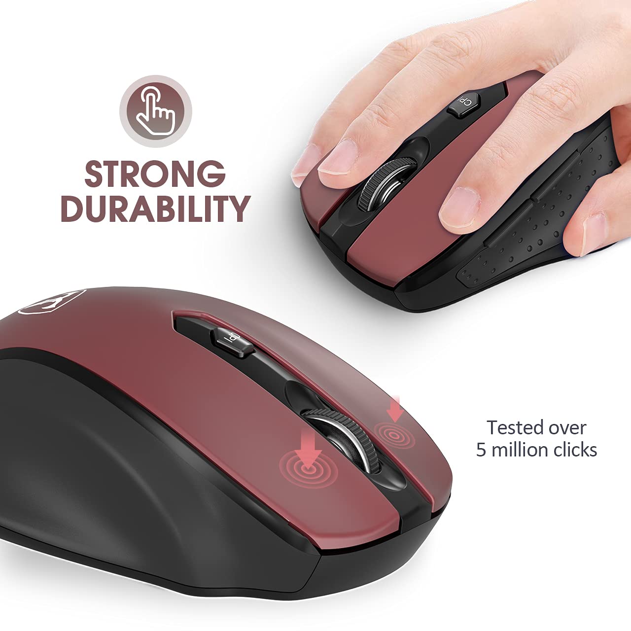 Hotweems Wireless Mouse, D 09 Computer Mouse Usb Cordless Mice For Laptop, Ergo Grips, Lightspeed 5 Level 2400 Dpi, 16 Months Battery, Portable For Pc Mac Chromebook (Red, 1 Pack)