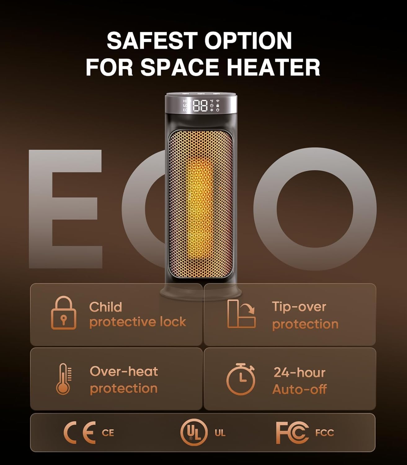 1500W Smart Electric Space Heater For Indoor Spaces   Wifi/App Control, Remote Included, 24H Timer, 5 Modes For Home, Office, Be