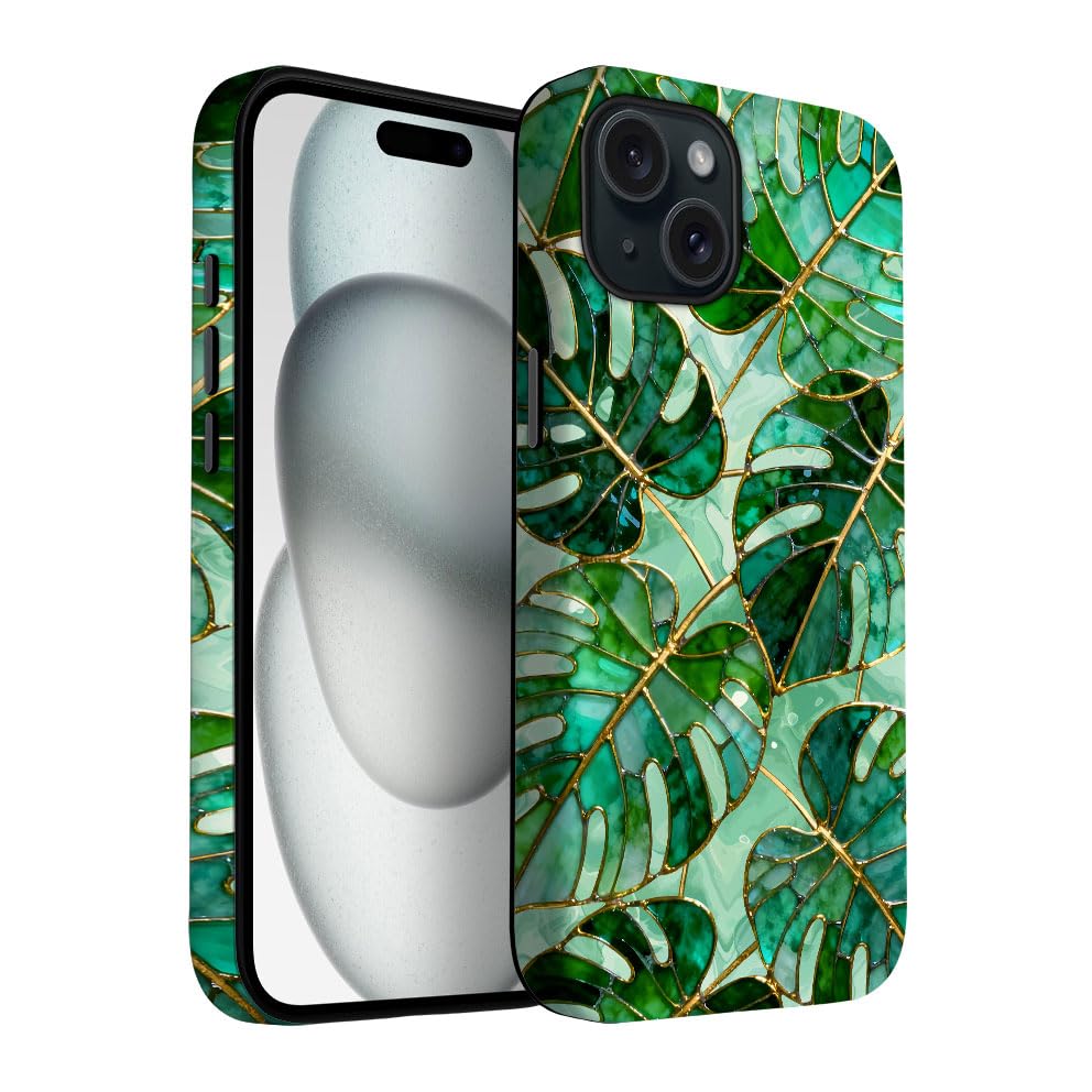 Yuzbira for iPhone 15 Case | Tropical Monstera Leaves | Slim Drop Protection Design