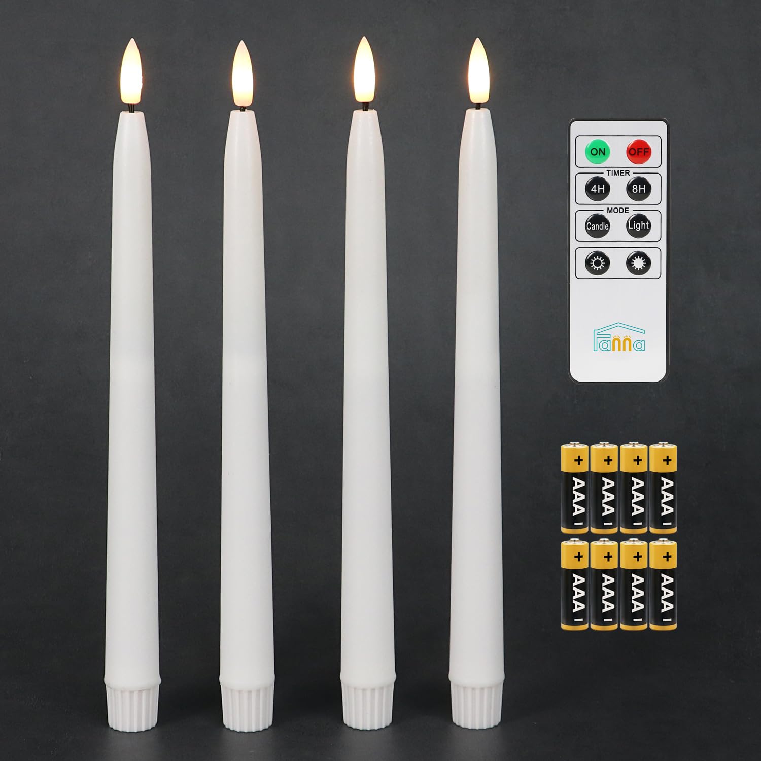 Fanna Flameless Taper Candles with Timer, Battery Operated Led Candle Sticks Real Wax Finished, Remote and Batteries Included - 