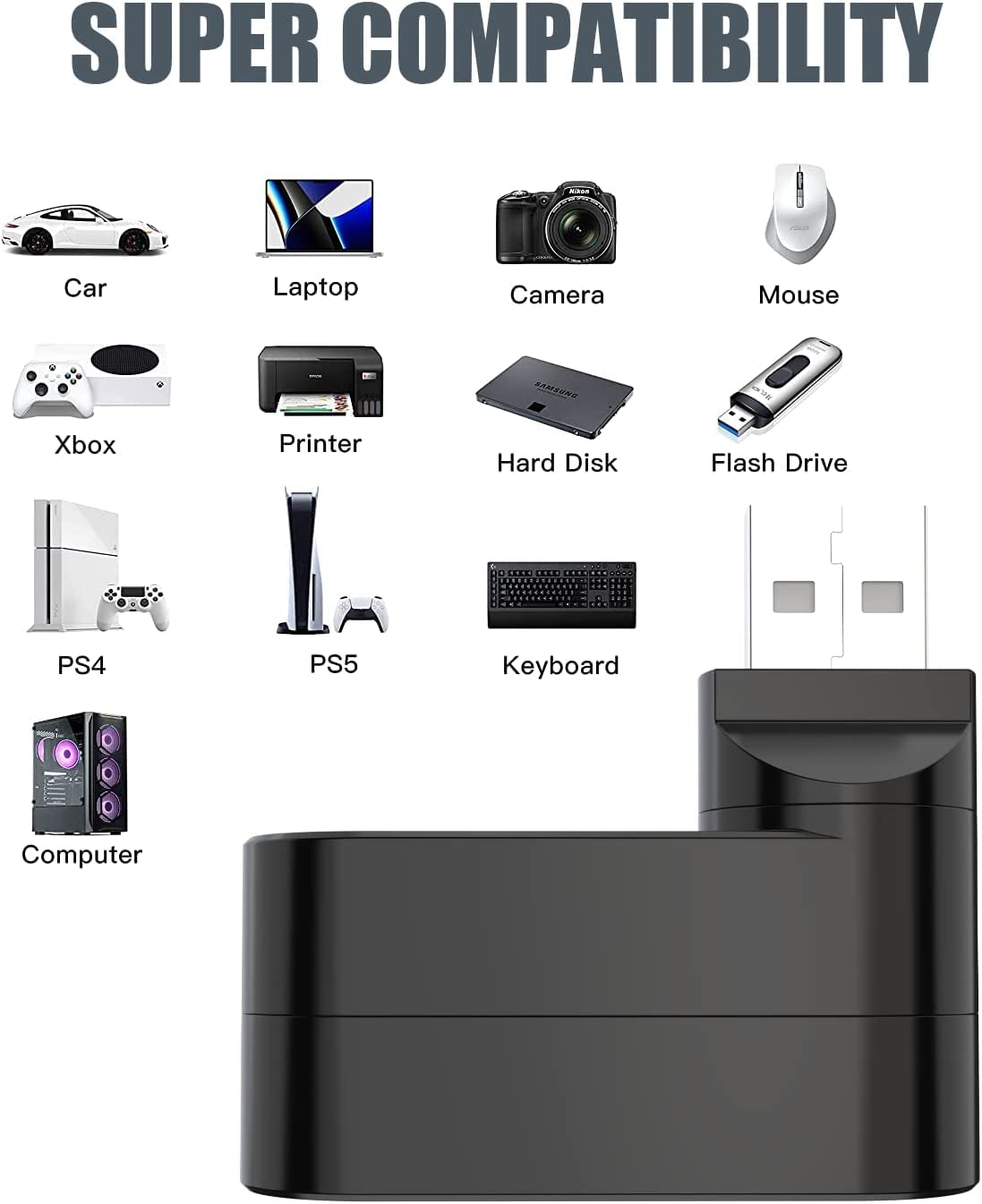 Usb Port Splitter, Panpeo 3 Port Usb 2.0 Expander Splitter [90/180 Degree Rotatable] For Laptop, Xbox, Wii, Ps3, Pc, Mac, Mac Bo