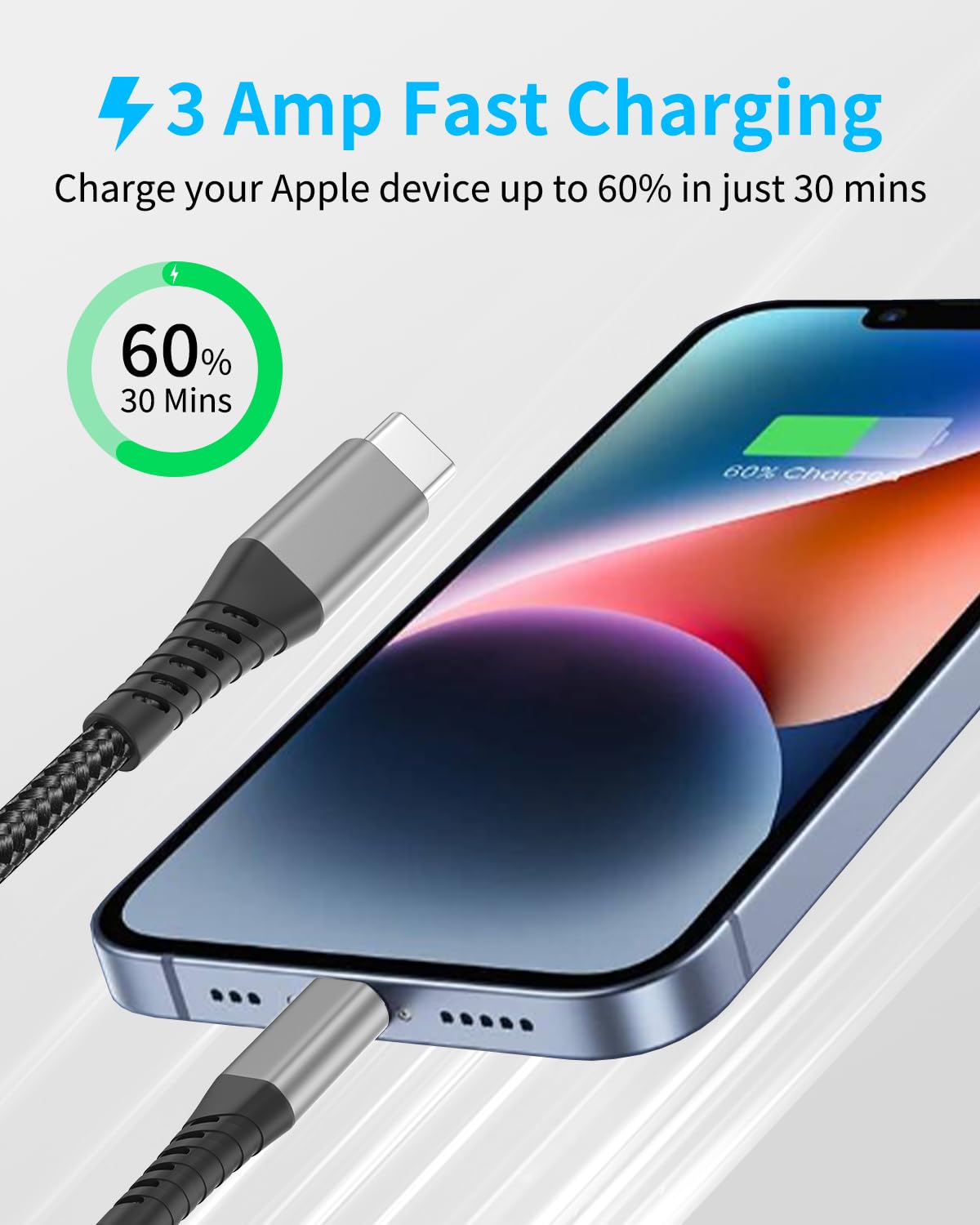 Usb C To Lightning Cable 1Ft, 3 Pack [Mfi Certified] Braided Lightning Cord Fast Charging Compatible With Iphone 14 13 12 11 Pro Max Xr Xs 8 Se