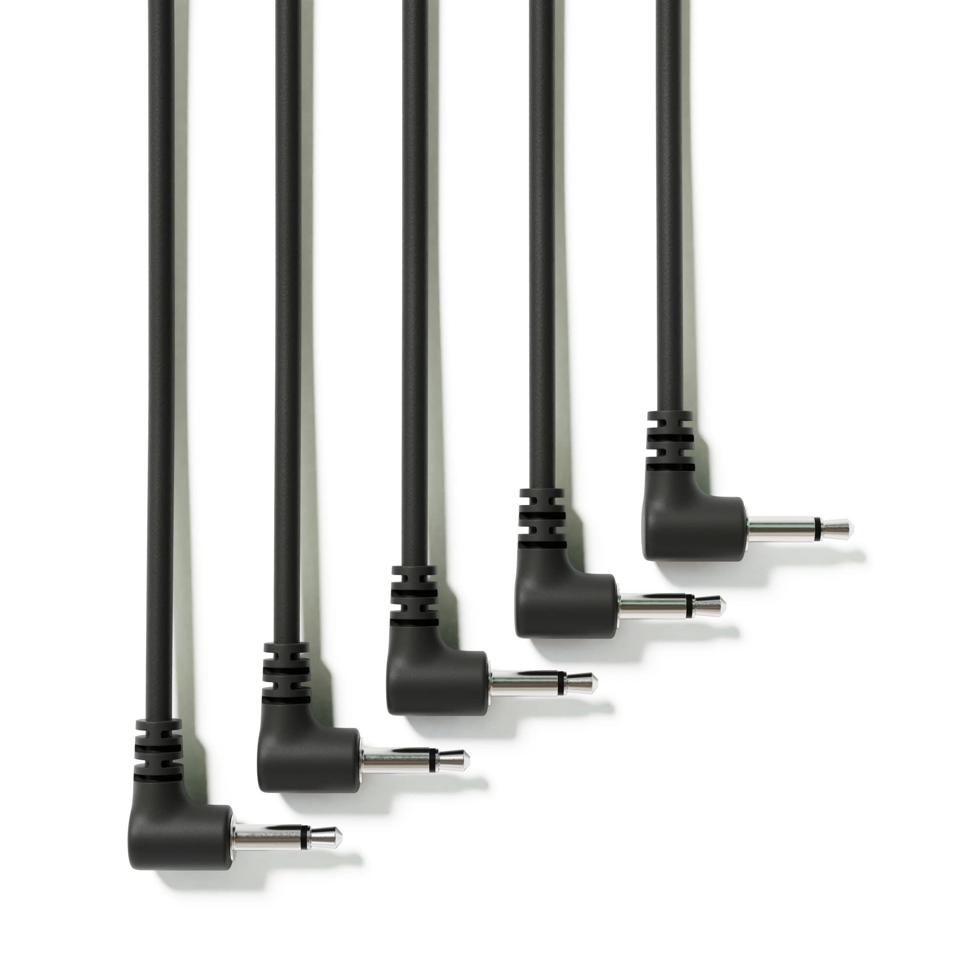 ExcelValley - 5-Pack - Right Angle Mono Modular Patch Cables - 3.5mm 1/8 Eurorack Synthesizer [Black | 120 cm - 47.24]