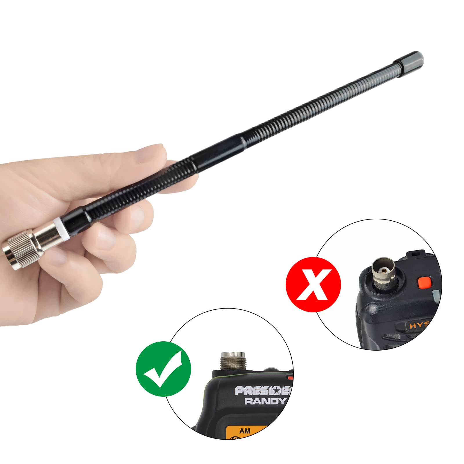 Uayesok 27Mhz Rubber Tnc Cb Antenna For President Randy, Randy Ii Fcc Handheld Cb Radio, Flexible Soft Whip Cb Antenna