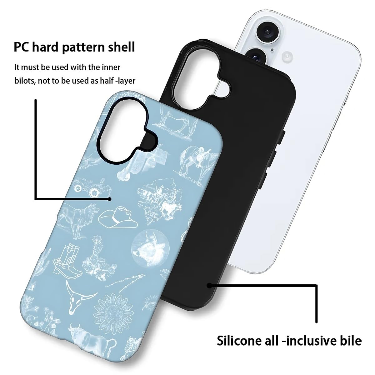 Akinmi Case For Iphone 16,Blue Shadow Horse Exquisitely Pattern Double Protective Phone Cover Cases Soft Silicone For Iphone 16