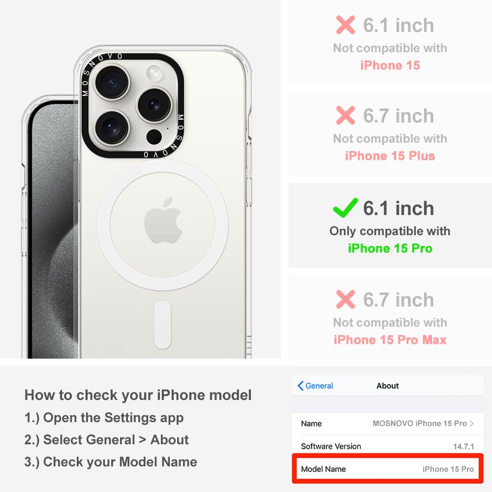 Mosnovo Case For Iphone 15 Pro, [Compatible With Magsafe] [Buffertech 6.6Ft Military Grade Drop Protection] [Anti Peel Off Tech]
