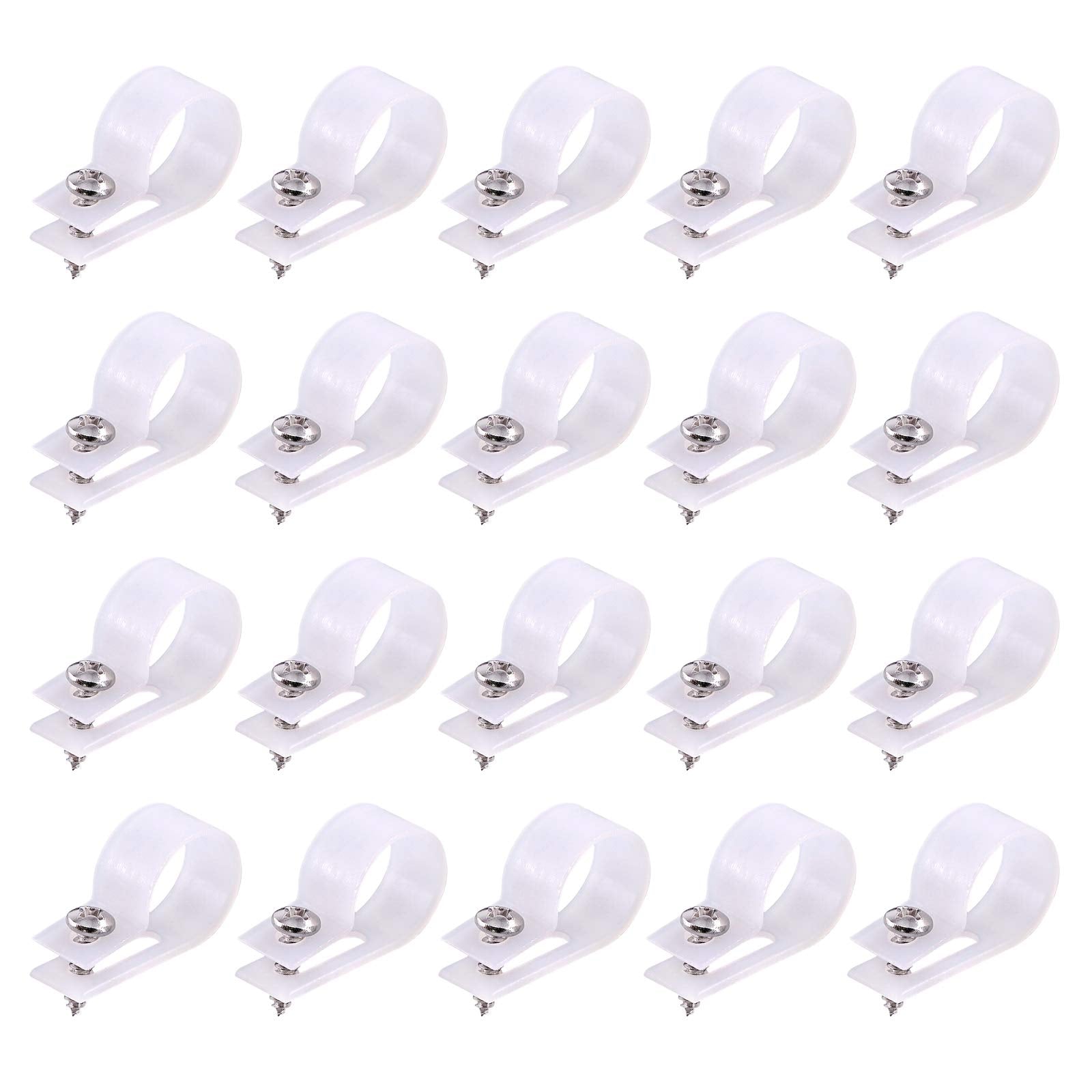 Swpeet 60 Pack White 3/4 Inch Nylon Plastic R Type Cable Clips Clamp Kit, Nylon Screw Mounting Cord Fastener Clips With 60 Pack