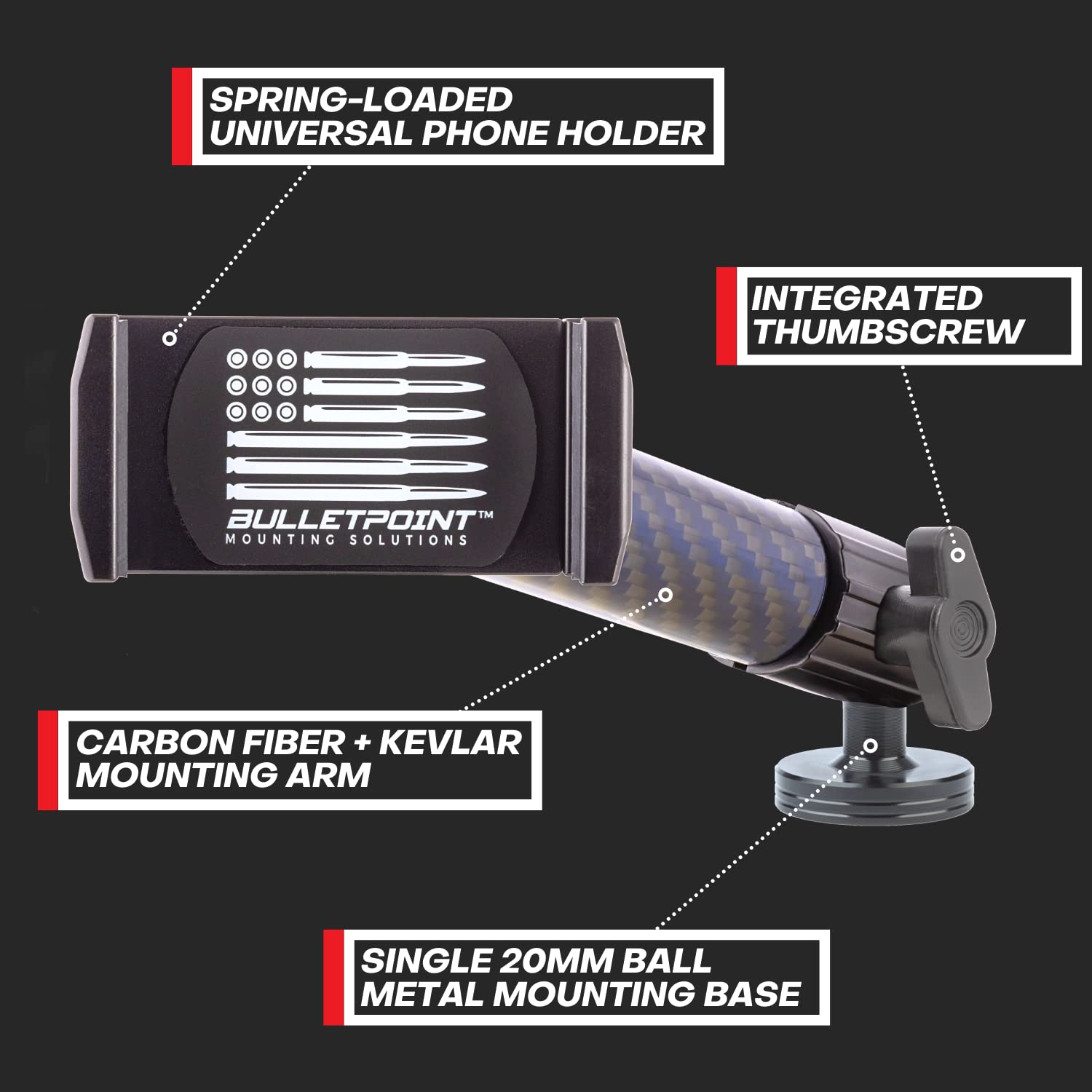 Bulletpoint Dash Mount Cell Phone Holder Jeep Compatible Wrangler (2007-2010 Jk And 1997-2006 Tj) With 20Mm Ball Mount For Iphon
