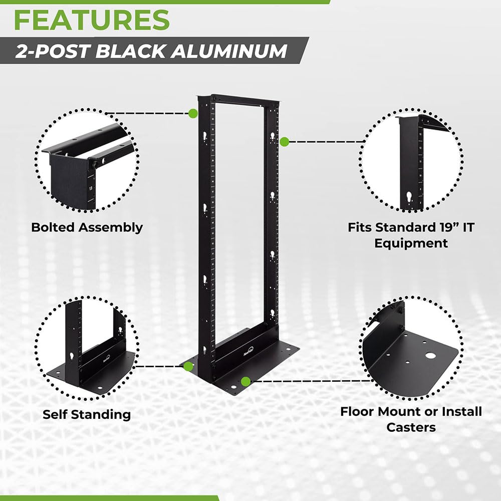 Navepoint 25U 2 Post Open Frame Server Rack For 19 Inch Equipment, Av, Networking, Data & It Devices, 2 Post Rack 25U 661Lbs Wei