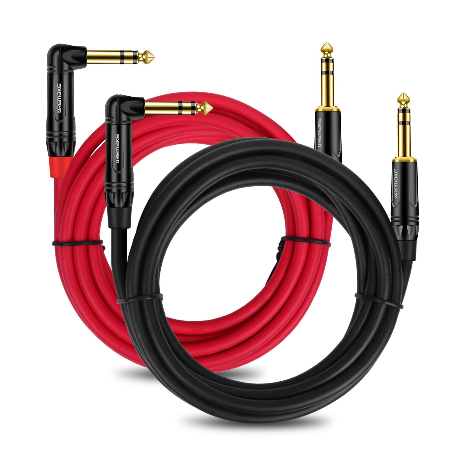 Dremake Guitar Cable Cord 3Ft, 2 Pack Trs 1/4 Straight To Right Angle Professional Instrument Guitar Amp Cable, Trs 6.35Mm Male