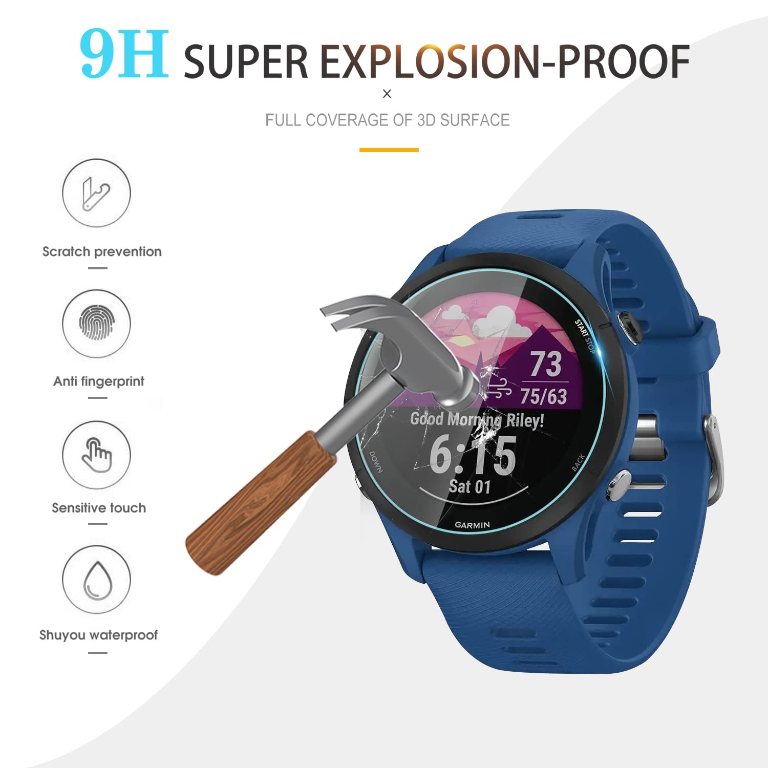 Suoman [4+6 Pack For Garmin Forerunner 255/255 Music Screen Protector + Charger Port Protector, [Anti Scratch] Tempered Glass Fo