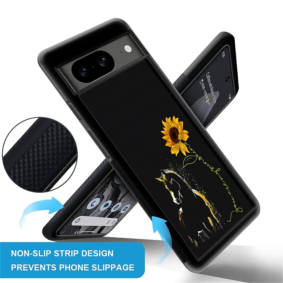 Fkbrcl4U For Google Pixel 8 Case, Horse Sunflower Yellow Sunshine Pattern Graphic Design Girl Boy Soft Silicone Hard Acrylic Sho