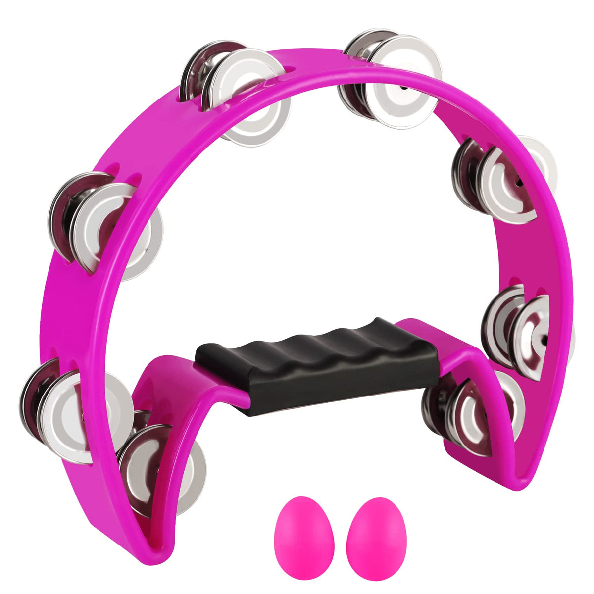 Eastrock Tambourine,Metal Jingles Hand Held Percussion Half-Moon Tambourine And Egg Shakers For Kids, Adults, Ktv, Party