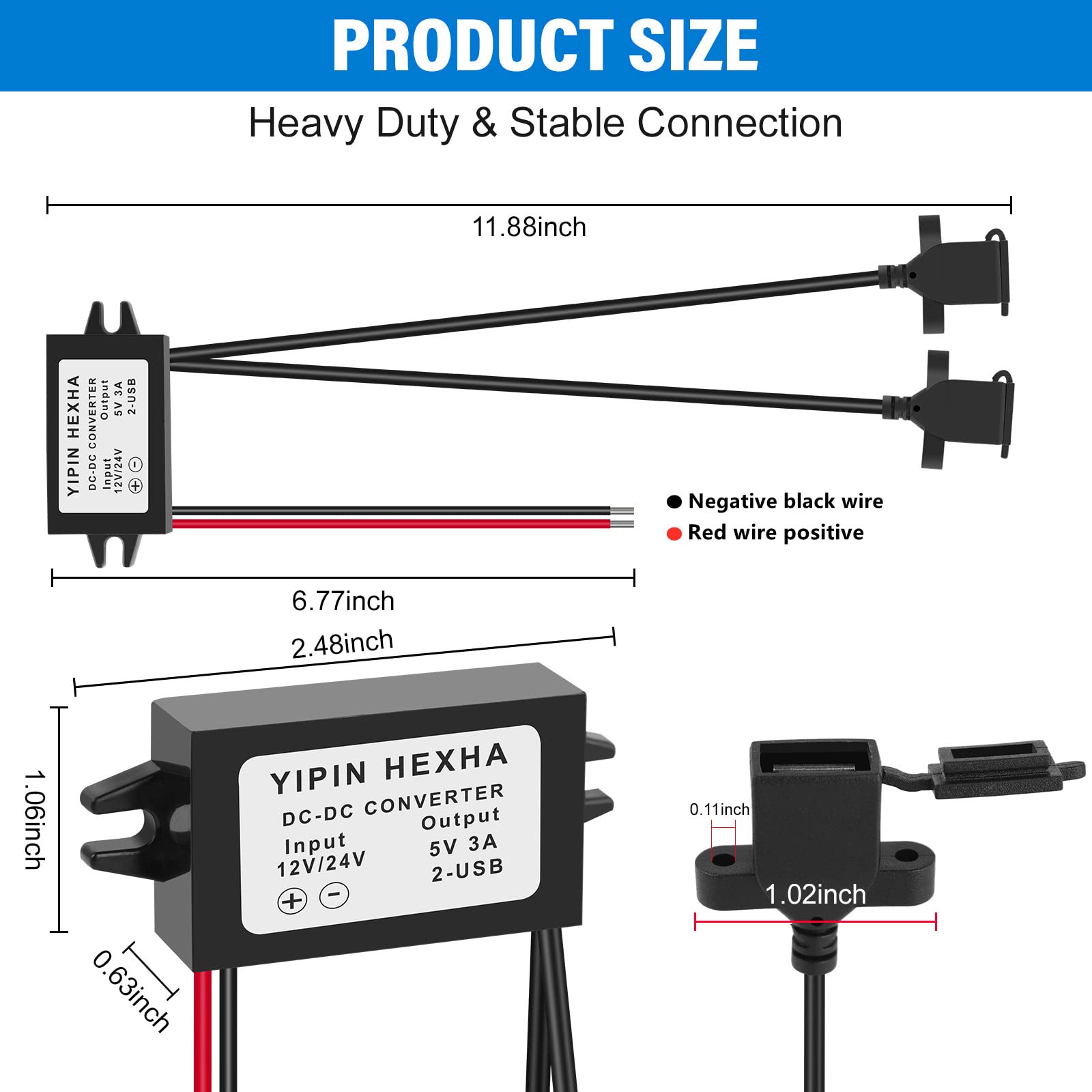 Yipin Hexha Dc Converter 12V 24V To 5V 3A 15W Dual Usb Female Dc Dc Buck Converter Adapter Step Down Module