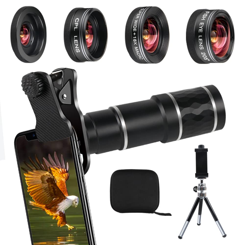 Phone Camera Lens Kit For Iphone, Android, 20X Telephoto Zoom Lens, Phone Wide Angle & Macro Lens, Fisheye, Cpl Lenses Compatibl