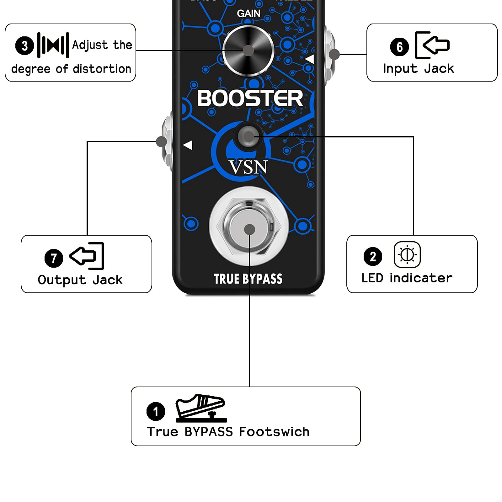 Vsn Bass Eq Pedal, 5-Band Eq Pedal Electric Bass Equalizer (62.5Hz 125Hz 500Hz 1Khz 4Khz) Provides 18Db For Each Band Eq Seeker